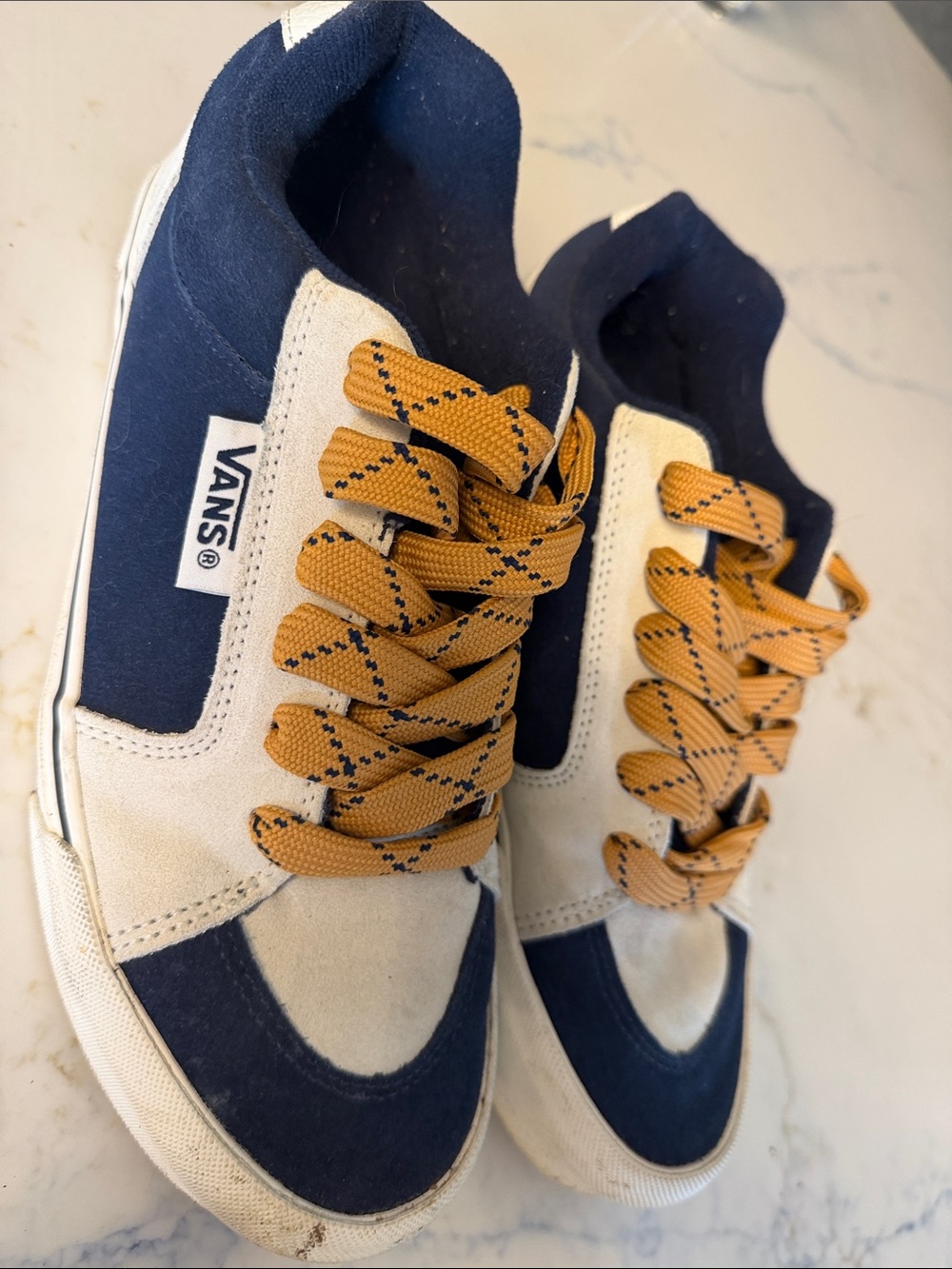 Vans Low-Top Sneakers in Navy, Cream & Mustard